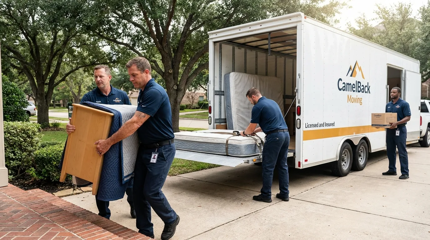 Crew loading residential truck for cross-state move from Cedar Bluff, VA
